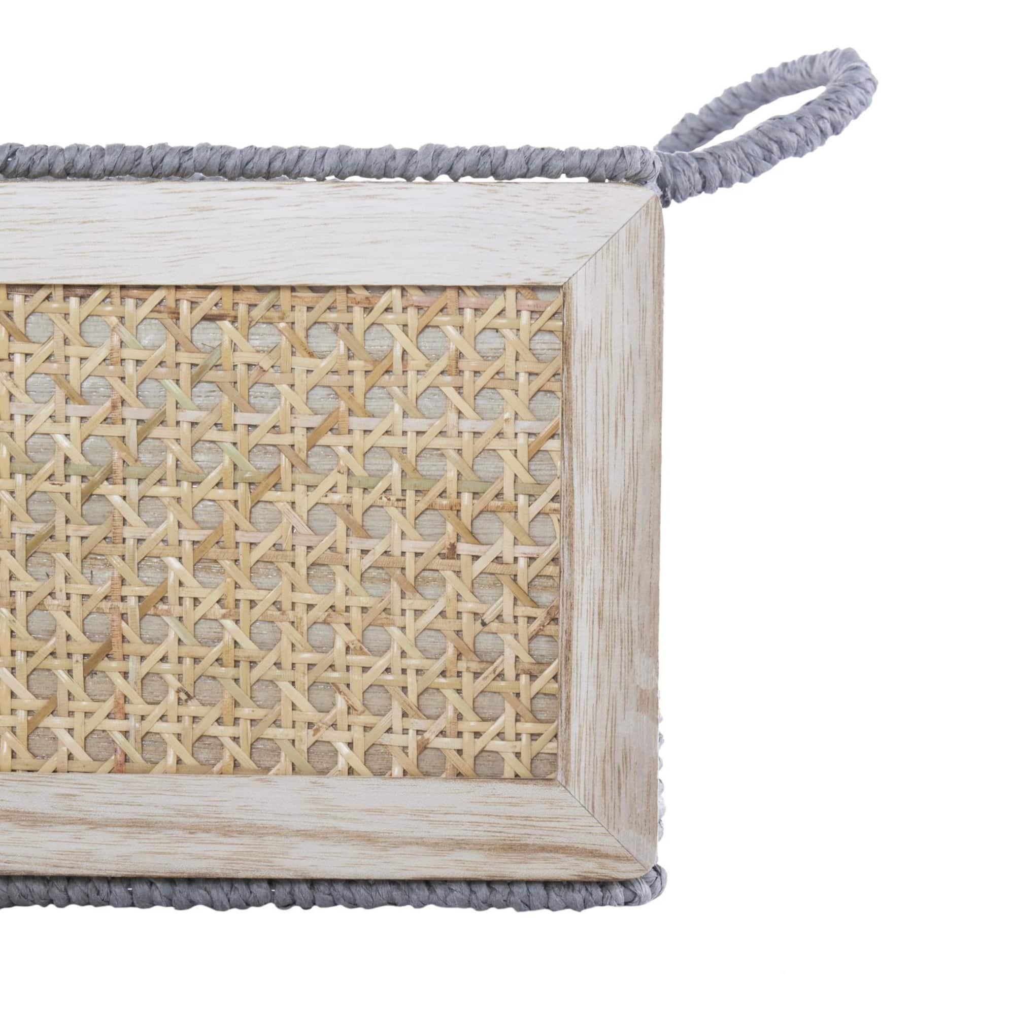 Light Brown Rattan Woven Basket with Gray Rope Handles, 3ct.